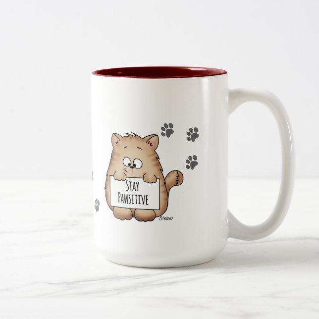 Cute Coffee Mug  with Cat - Stay Pawsitive! (Right)