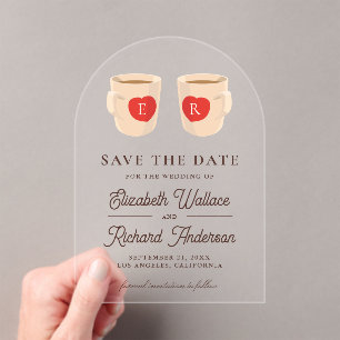 Cute Coffee Mugs Wedding Save the Date Acrylic Invitations