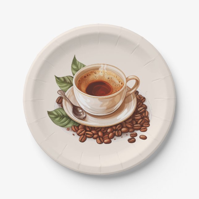 Cute coffee party desert paper plate (Front)