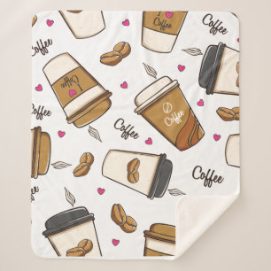 Cute Coffee Pattern Sherpa Blanket Soft & Cozy 