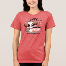 Cute Coffee Puppy Flowers Kawaii Art Gift
