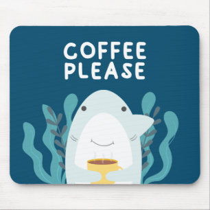 Cute Coffee Shark Mouse Pad