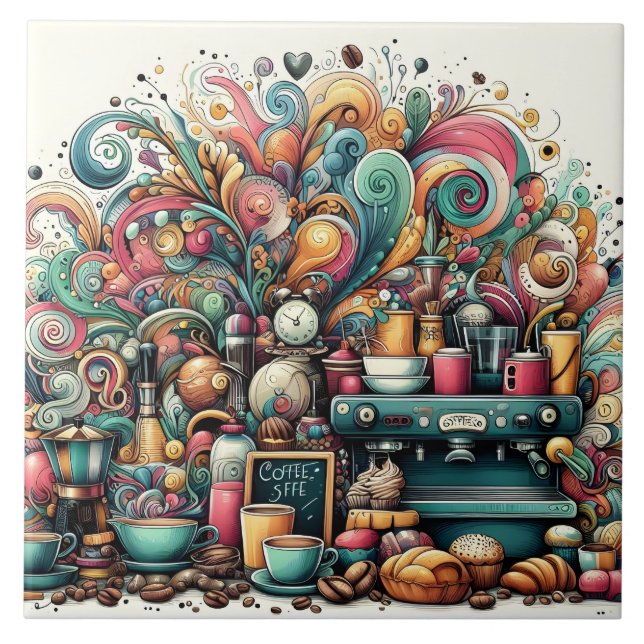 Cute coffee shop bar business crafting  tile (Front)