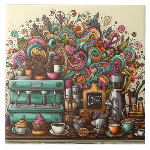 Cute coffee shop bar business crafting tile