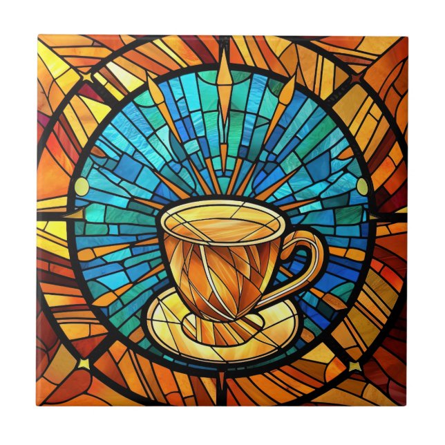 cute coffee shop kitchen faux stained glass  tile (Front)