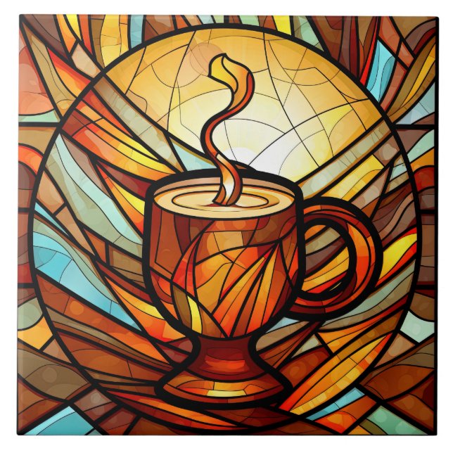 cute coffee shop kitchen faux stained glass  tile (Front)