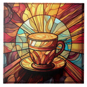 cute coffee shop kitchen faux stained glass  tile