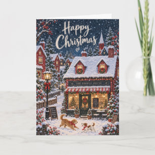 Cute Coffee Shop Snow Christmas Card