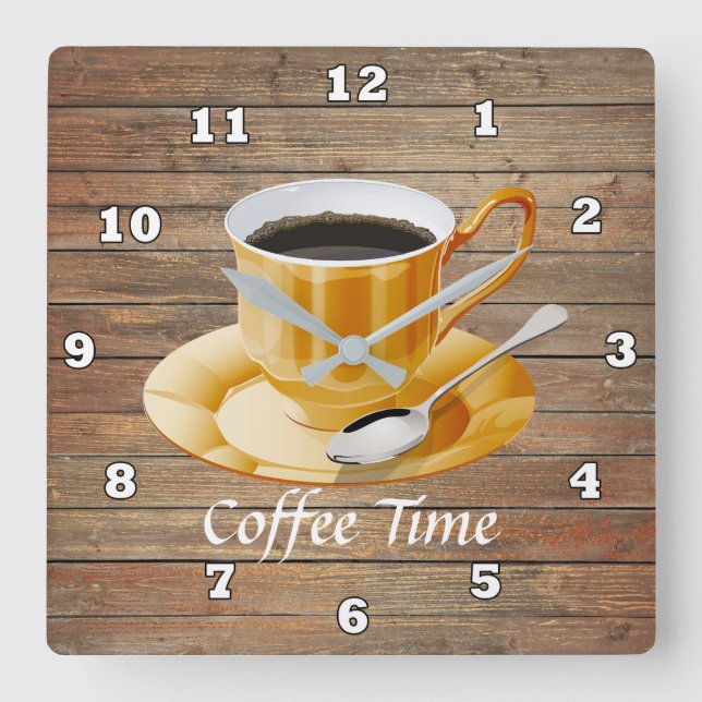 Cute coffee time decor square wall clock (Front)