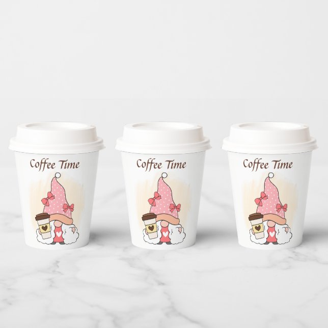 cute coffee time gnome add text Paper Cups  (Multi)