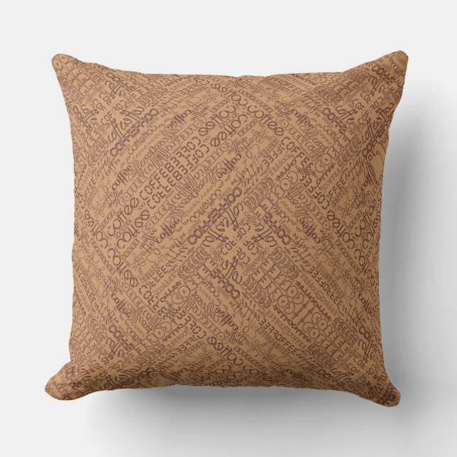 Cute coffee word art pattern throw pillow (Front)