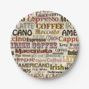 Cute coffee words party paper plate