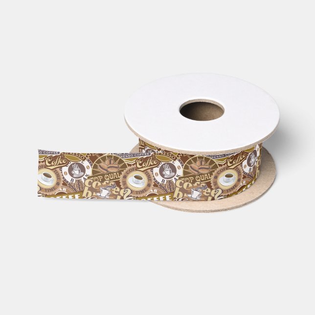 Cute coffee words party satin ribbon (Spool)