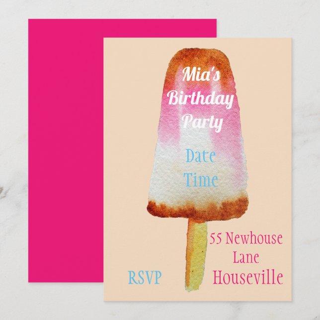 Cute cola popsicle ice-block Summer girl Party Invitation (Front/Back)