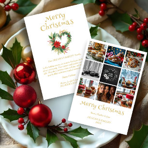 Cute Collage Christmas Wreath Heart-Shape Floral  Holiday Card