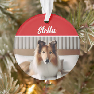 Cute Collie Dog Holiday Christmas Photo Ornament