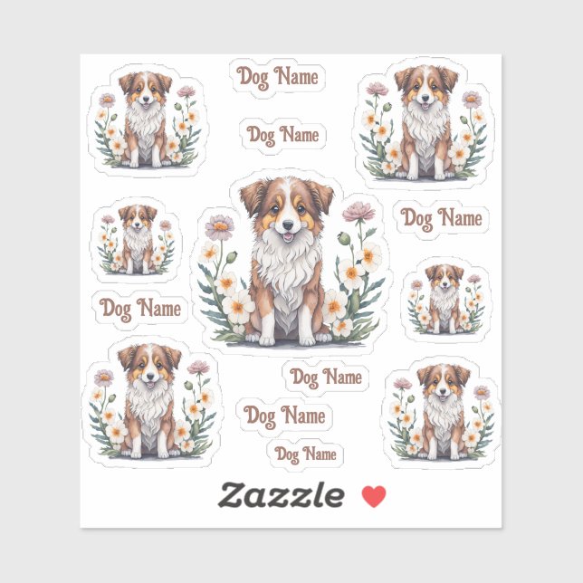 Cute Collie Surrounded by Flowers - 14 (Sheet)