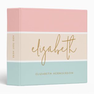 Cute Color Block Pastel Pink Yellow Blue Stripe Binder