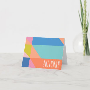 Cute Colorblock Geometric Personalized Name Note Card