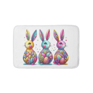 Cute, colorful 3 Easter bunny Bath Mat