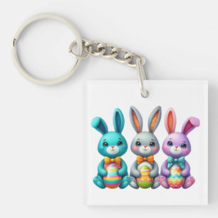 Cute, colorful 3 Easter bunny Keychain