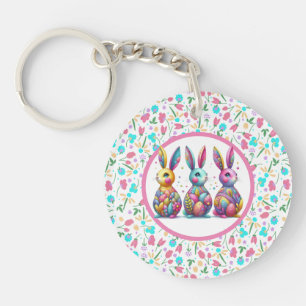 Cute, colorful 3 Easter bunny Keychain