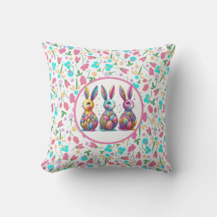 Cute, colorful 3 Easter bunny Throw Pillow