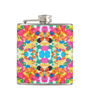 Cute colorful abstract painting hip flask