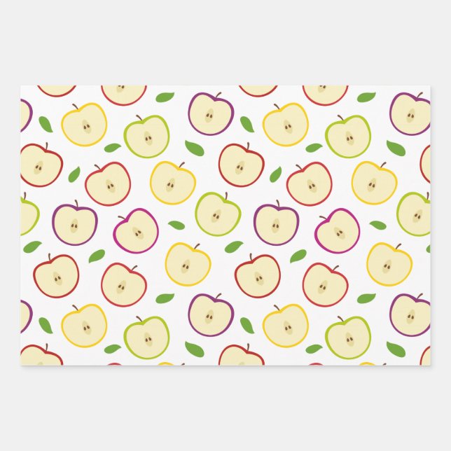 Cute Colorful Apple Pattern Wrapping Paper Sheet (Front)