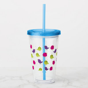 Cute colorful birds acrylic tumbler