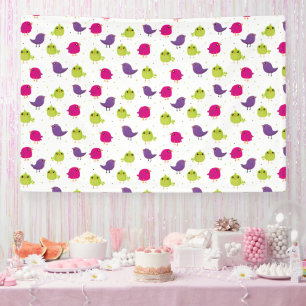 Cute colorful birds banner