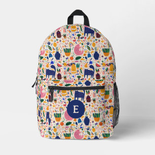 Cute Colorful Boho Desert Cats Monogram Printed Backpack