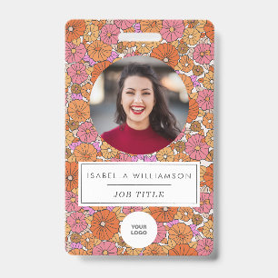 Cute Colorful Boho Pink Floral Employee Photo ID Badge