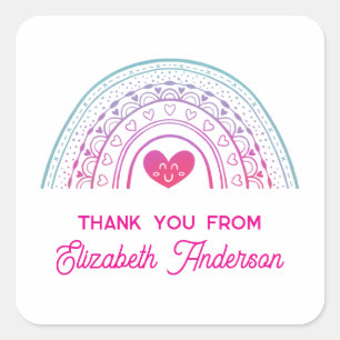 Cute Colorful Boho Rainbow Thank You Square Sticker