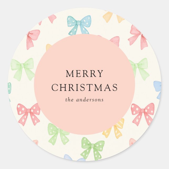 Cute Colorful Bow Pattern Holiday Classic Round Sticker (Front)
