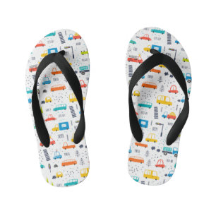Cute Colorful Car Traffic Pattern Kid's Flip Flops