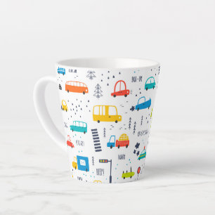 Cute Colorful Car Traffic Pattern Latte Mug