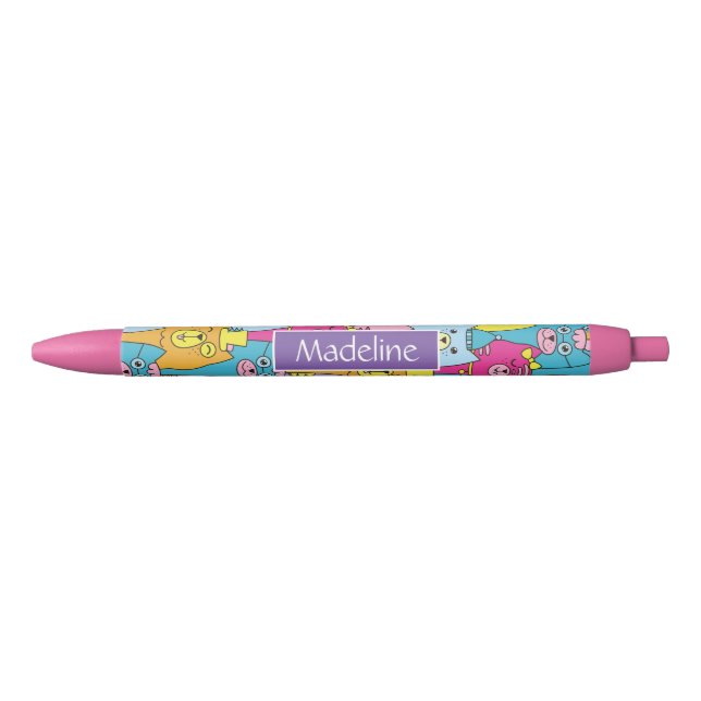 Cute Colorful Cartoon Cats Pattern Personalized Black Ink Pen (Front)