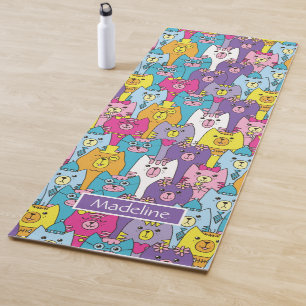 Cute Colorful Cartoon Cats Pattern Personalized Yoga Mat