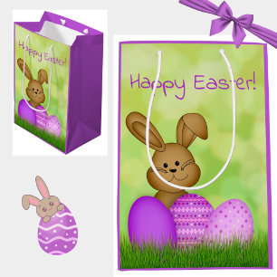 Cute Colorful Cartoon Easter Bunny Kids Medium Gift Bag