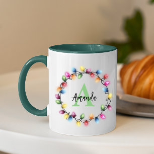 Cute colorful Christmas lights monogram Mug