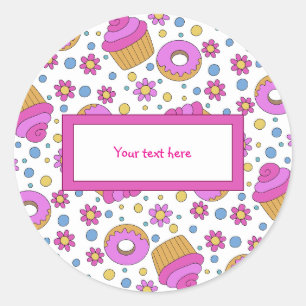 Cute colorful cupcake, flower and bagel Bookmark Classic Round Sticker