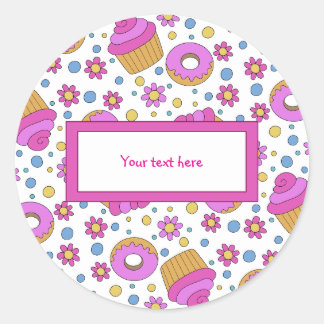 Cute colorful cupcake, flower and bagel Bookmark Classic Round Sticker