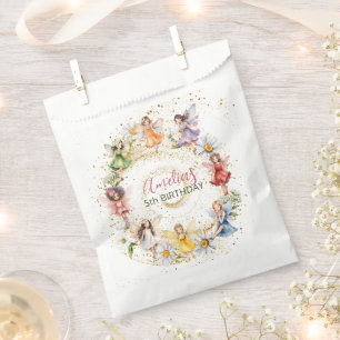 Cute Colorful Dancing Floral Fairies Gold Glitter Favour Bag