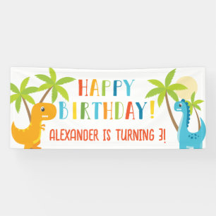 Cute colorful dinosaur happy birthday party banner