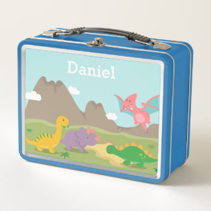 Cute Colorful Dinosaurs Kids Personalized Metal Lunch Box
