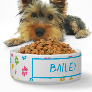 Cute Colorful Dog Paw prints Pattern Custom name Bowl