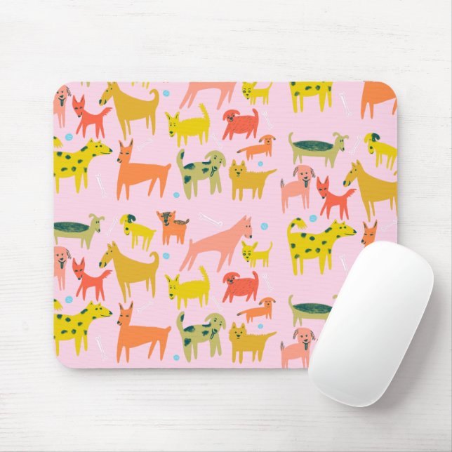 Cute Colorful Dogs Pattern Pink Mouse Pad (With Mouse)