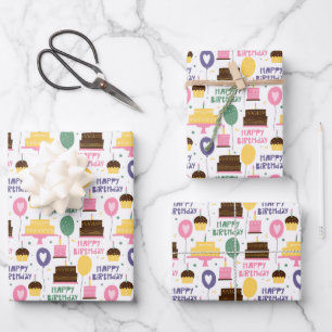 Cute Colorful Doodle Happy Birthday Wrapping Paper Sheet