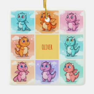 Cute Colorful Dragon Doodles Ceramic Ornament